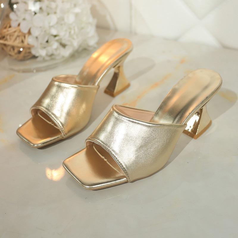 

Summer new one-word with open-toe stiletto, fashionable and sexy foot-fitting women s sandals 43 золотой