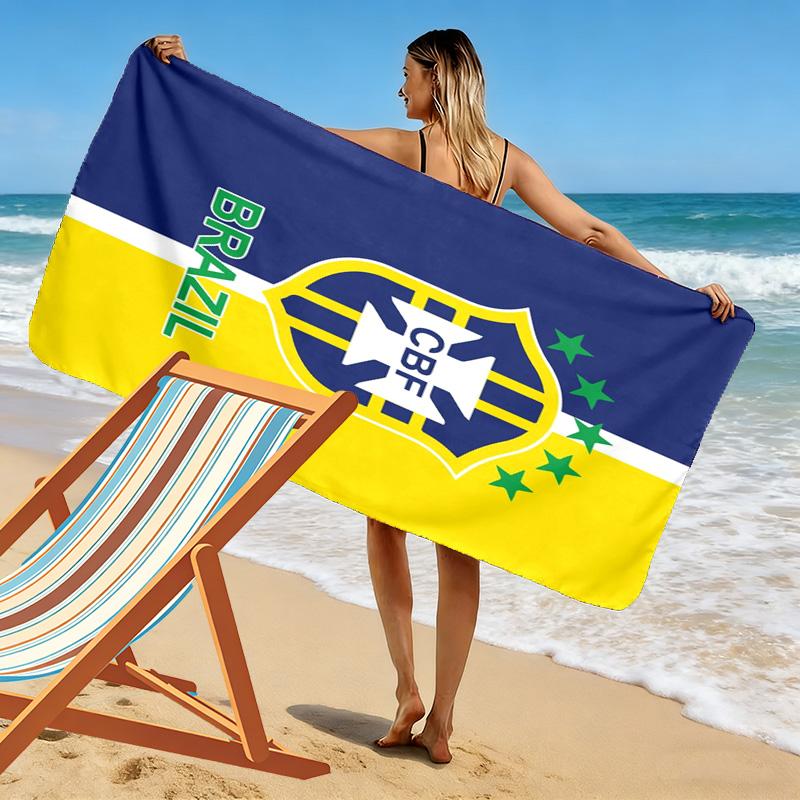 Asciugamano da Spiaggia CBF Brasile Stampato, Asciugamano Grande Morbido Asciugatura Rapida per Spiaggia Campeggio Nuoto