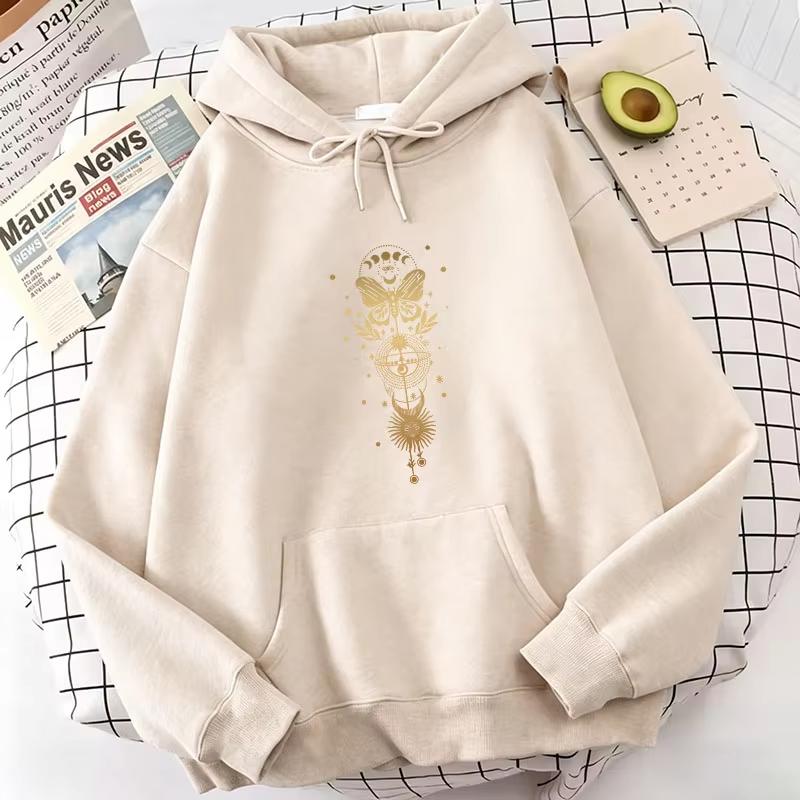 Vintage Butterfly Moon Print Hoodie Unisex Men Women Spring Autumn Winter Casual Streetwear Pullover Sweatshirt Soft Cotton Fabric