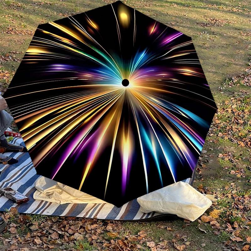 1 Stück Bunter Regenschirm mit Lichteffekt - 8 Speichen, verstärkt, Automatisches Öffnen, Leicht & Langlebig, Niedliches Modeaccessoire für den Außenbereich, Strand oder Freizeit, Bea