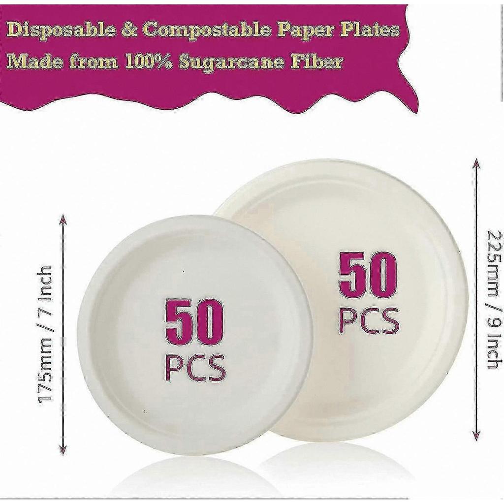 Biodegradable Bagasse Tableware Set, 250 Pieces, Includes Plates and Cutlery, Eco-Friendly Disposable Dinnerware Solution