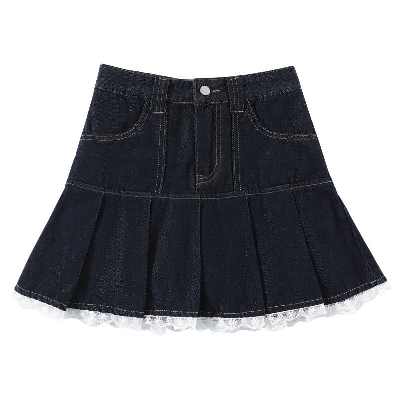 

Джинсовая Ретро Короткая Юбка для Женщин Летом Кружево Новый Стиль Новый Стиль Кружевная Плиссированная С Завышенной Талией Приталенная Юбка 2XL