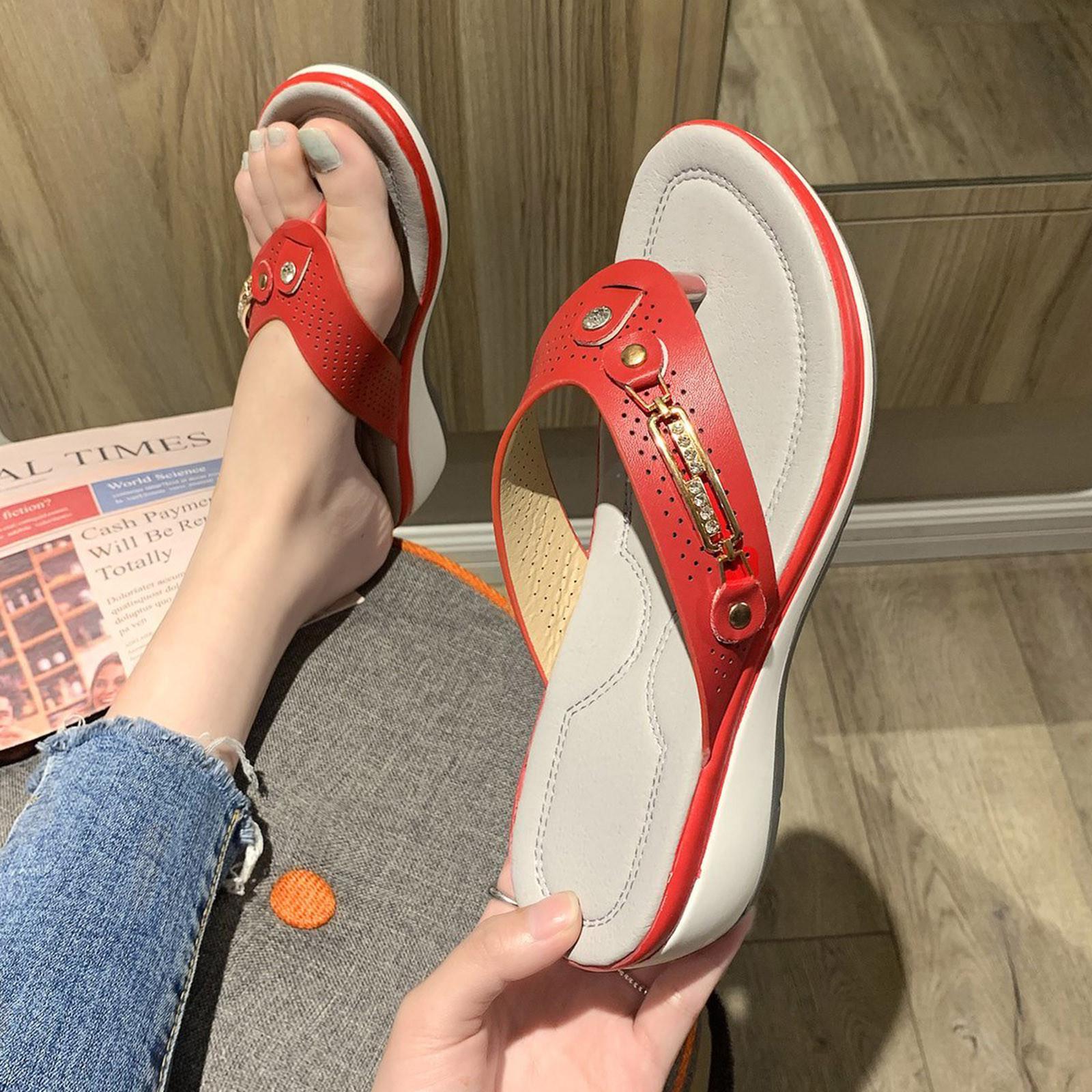 

Женские модные повседневные сандалии Sagit на танкетке с кристаллами и платформой, тапочки 38 красный