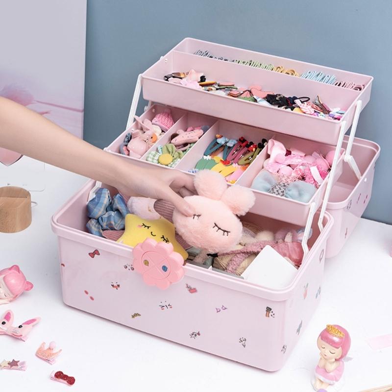 Girl's Hair Clip and Scrunchie Organizers Multitiers Baby Jewelry Storage Box with Lock Home Accessory for Organization