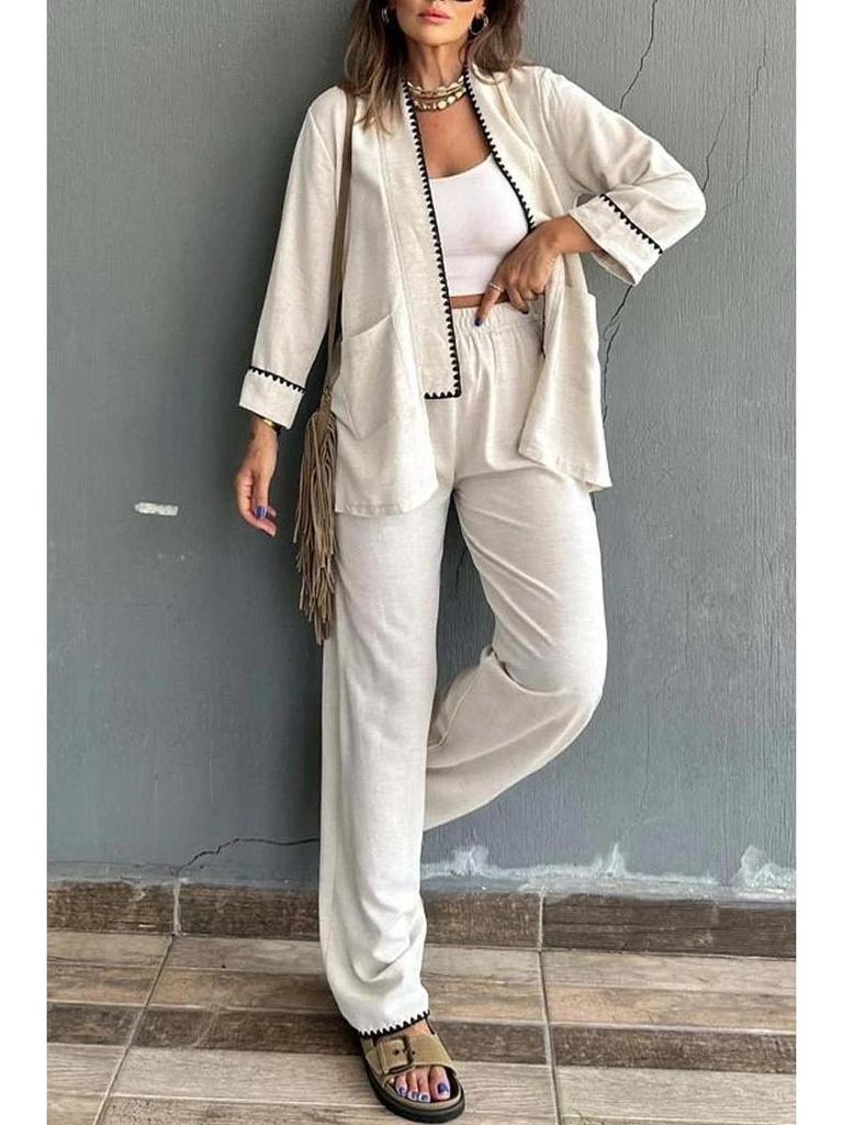 2024 Women's Fashion Casual Cardigan & Wide-Leg Pants Set
