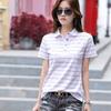 Women's Fashion Short-sleeved T-shirt Women's Striped Polo Shirt Summer New Korean Style Slim Slimming Ladies Split Small Shirt