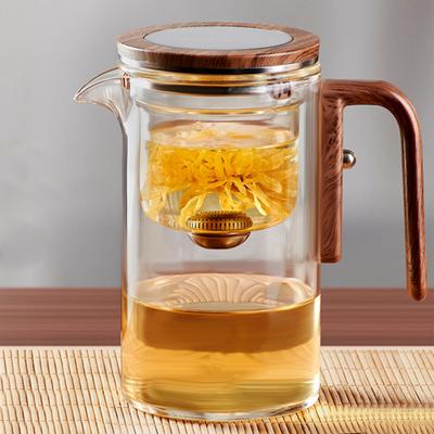 Glass Teapot Water Separation Wooden Handle Glass Teapot with Infuser Drip-Free Spout Tea