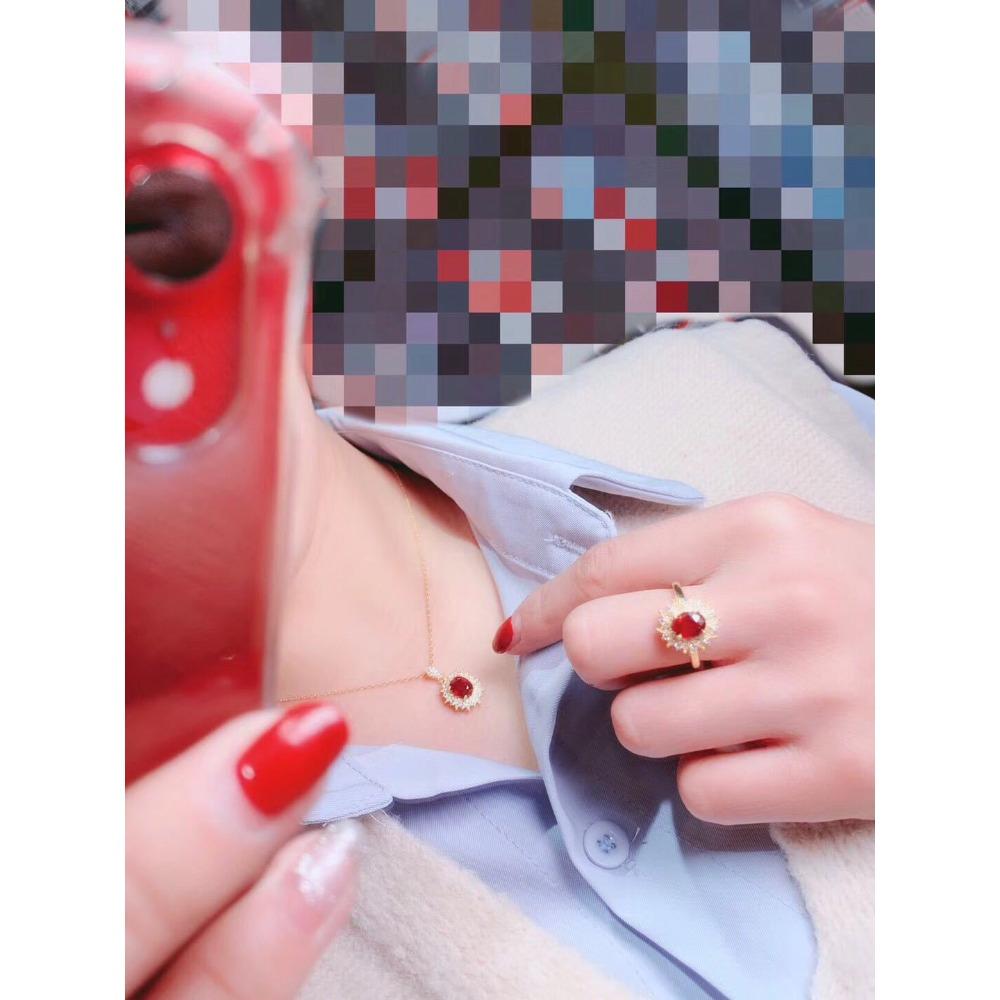 Sparkling Fire Flash Women Jewelry Set Imitation Pigeon Blood Red Ring Pendant S925 Silver Plated Exquisite Craft Adjustable Ring