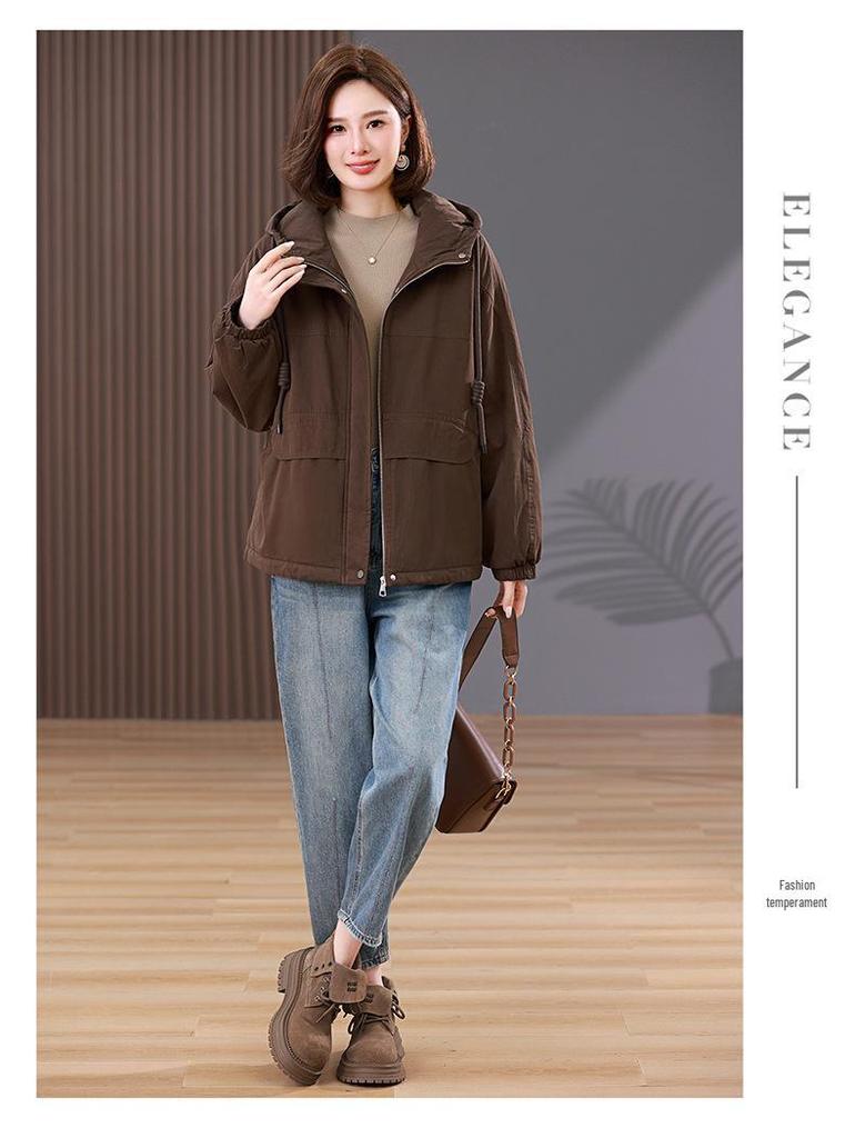 Women's Plus Size Pure Cotton Fleece-Lined Parka Jacket - Short, Thickened, Casual Style for Autumn/Winter 2024