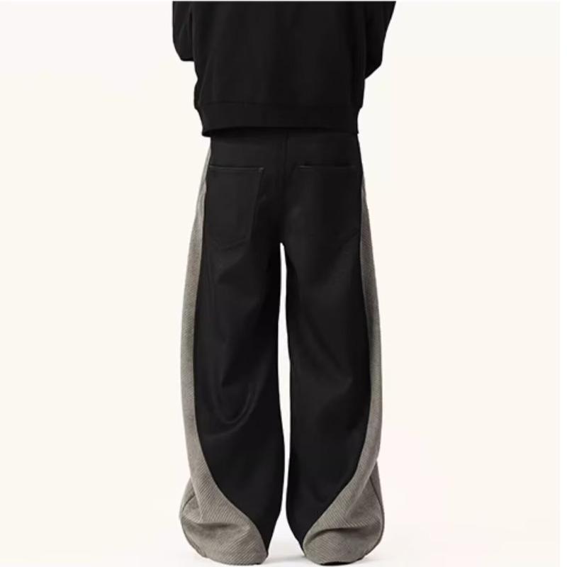 Splicing scimitar twill pants men's spring retro wide-leg pants trousers loose straight casual