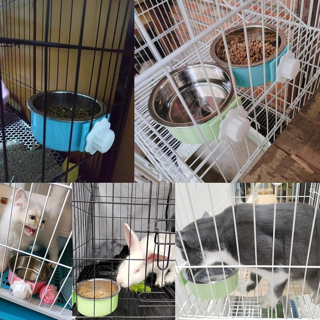 Dog Bowl, Removable Stainless Steel Hanging Pet Kennel Cage Bowl Food & Water Feeder Coop Cup for Puppy, Cat, Rabbit