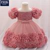 Girls' One-Year-Old Princess Gown with Puffy Skirt and Satin Bow