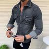 Camicia da Uomo Tessuto Denim Casual Retro Elegante Popolare Sottile Tendenza Moda Tinta Unita Modellante Facile da Abbinare Top per Uomo Taglie Forti