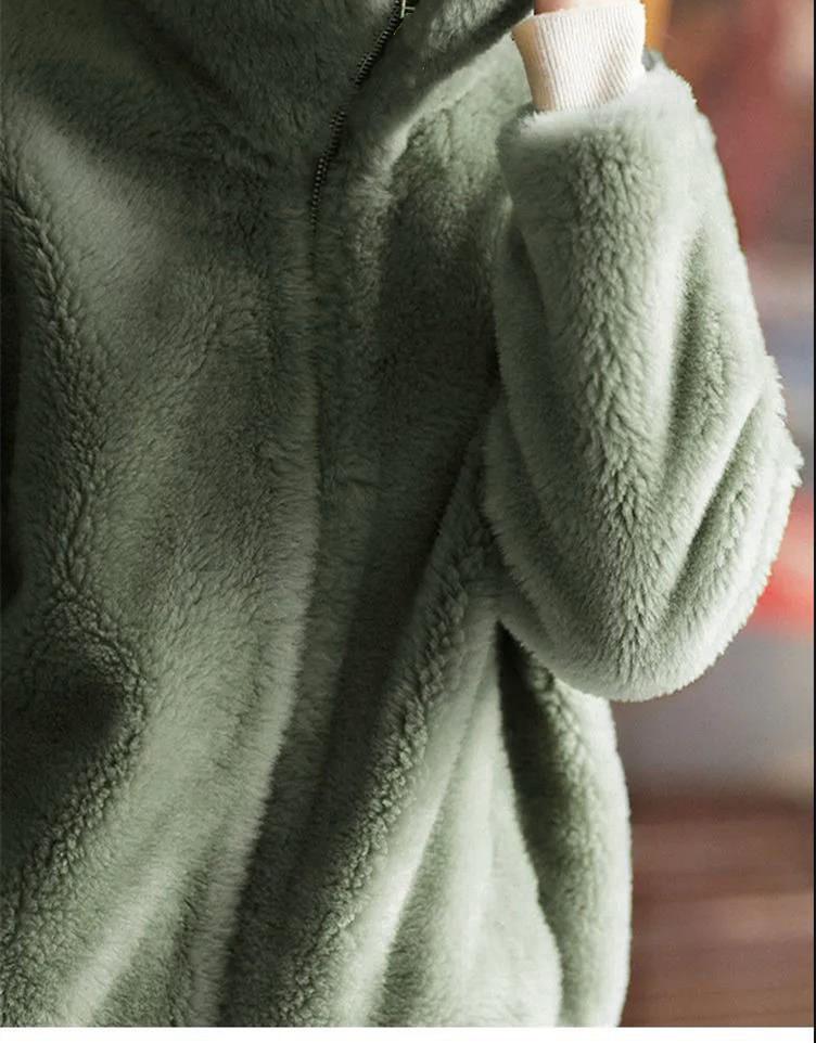 Women's Coral Velvet High-Collar Zipper Sweatshirt - Double-Sided Thickened for Autumn/Winter 2025