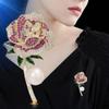 Vintage 6.5CM Brooch Pins Rhinestone Rose Flower Collar Lapel Pin Enamel Brooch Women