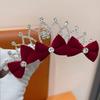 Children's Burgundy Rhinestone Crown Bow Hairpin for Princess Costume & Photo Shoots