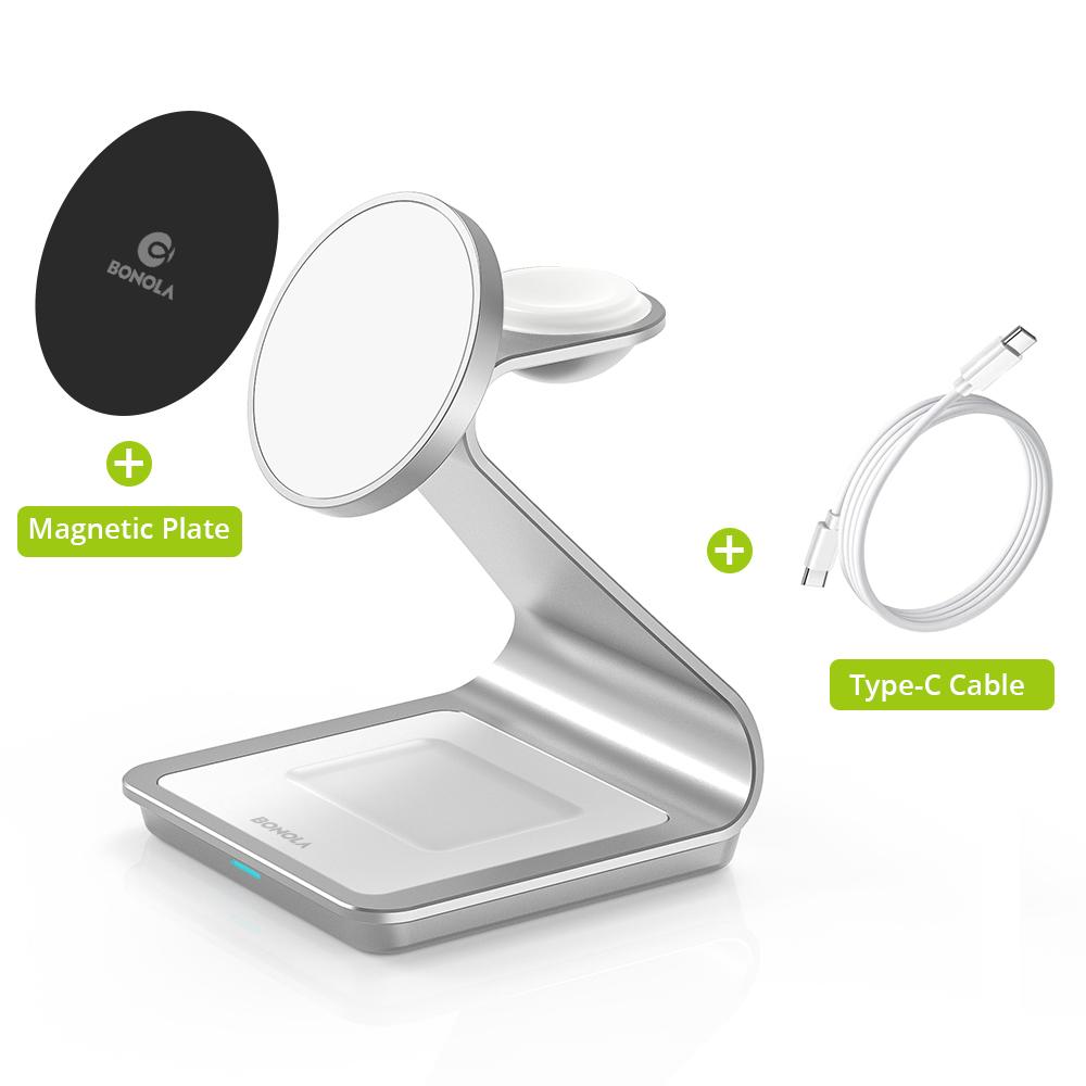 

Z Type Metal 3in1 Беспроводное зарядное устройство для iPhone 13/15/14 Pro Max Быстрое беспроводное зарядное устройство Macsafe для Apple Watch 8/airpods 2 with Magnet белый