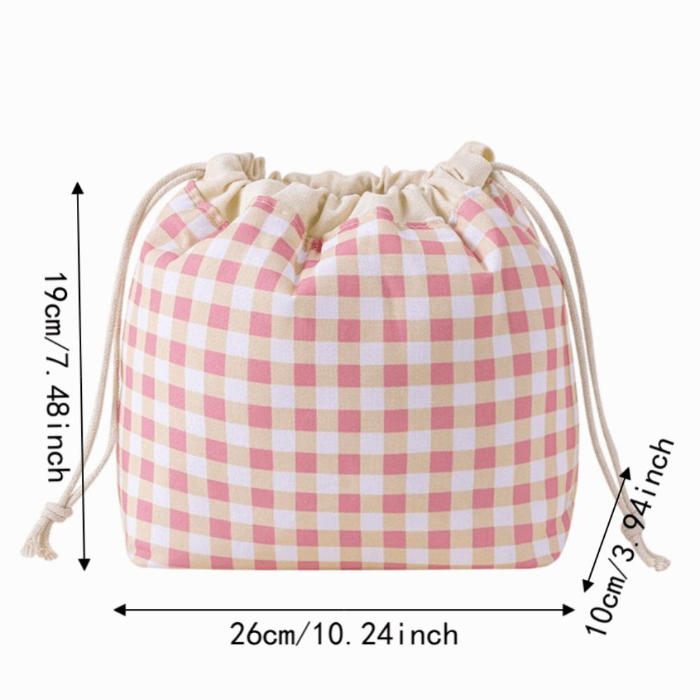 Plaid Pattern Drawstring Cosmetic Organizer Large Capacity Drawstring Storage Pouch  Travel Storage