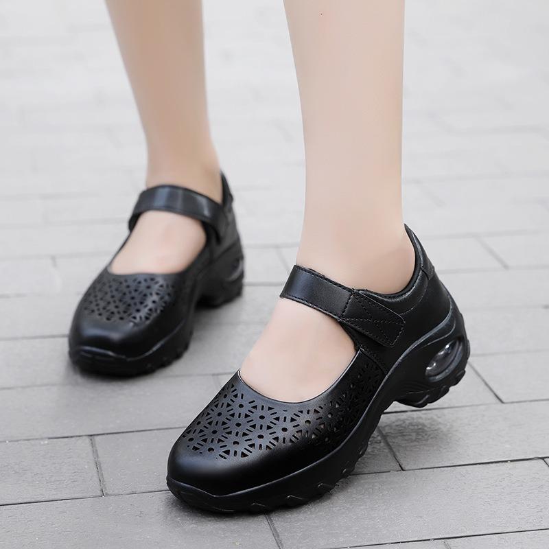 Women Air Cushion Wedge Sneakers Breathable Hollow Out Mary Jane Shoes 36 чёрный