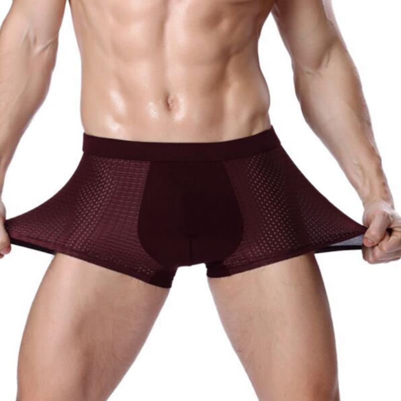 2PCS Men's Panties Men Underwear Boxer Shorts Summer Ice Silk Mesh Breathable High Quality Hole Shorts Male Sexy Underpant