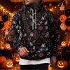 Men's Halloween Print Pullover Hoodie with Single Pocket for Holiday Celebration