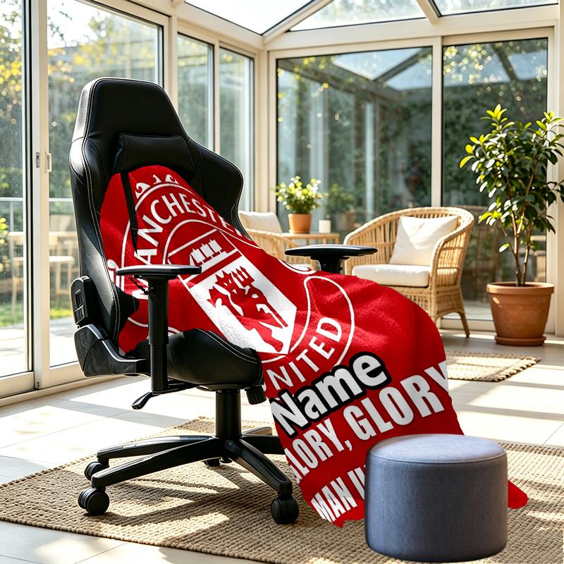 Custom Name Personalized Manchester United F.C Print Blankets, Home Decor, Bedroom, Sofa, Camping, Couch, Gifts for Birthday Christmas