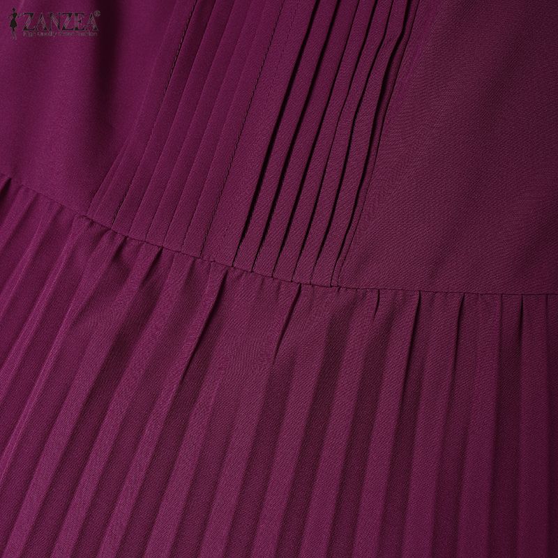 ZANZEA Vestido Casual de Mujer con Cuello Redondo, Color Sólido y Manga Corta
