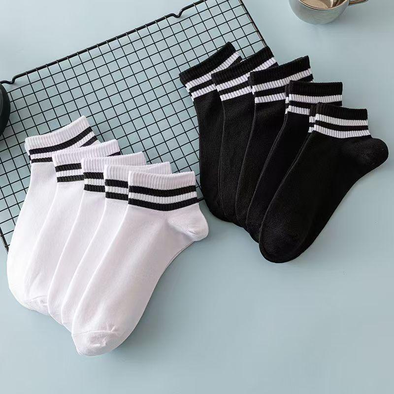 Men's Minimalist Black & White Low-Cut Socks - Spring/Autumn