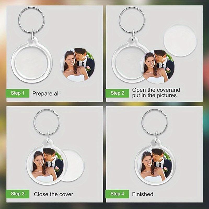 50-piece Photo Frame Keyring Set, Transparent Acrylic Photo Frame Keyrings, Circular Blank Photo Insert Keyrings for DIY Crafting
