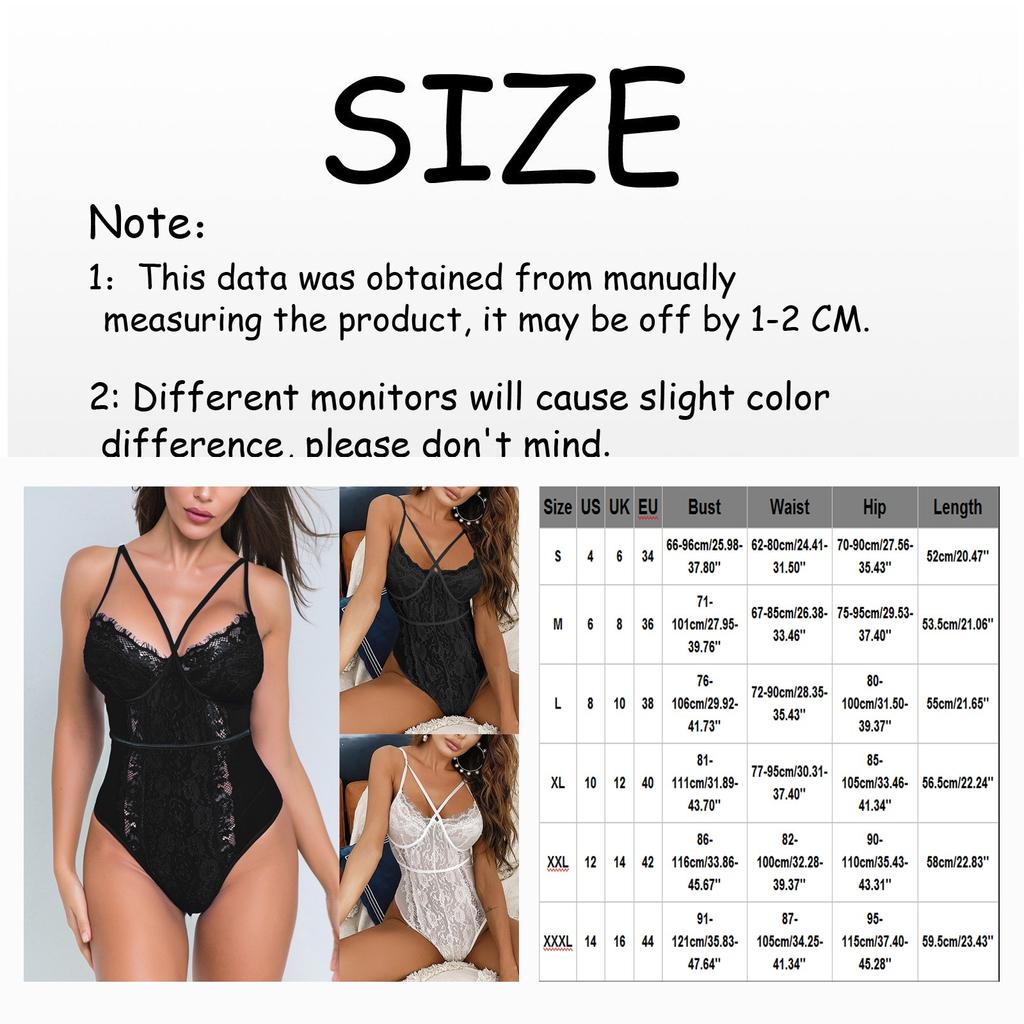 Lace Bodysuit One Piece Lingerie Strappy Adjustable Spaghetti Strap Nightwear Sheer Mesh Panel Underwire Support