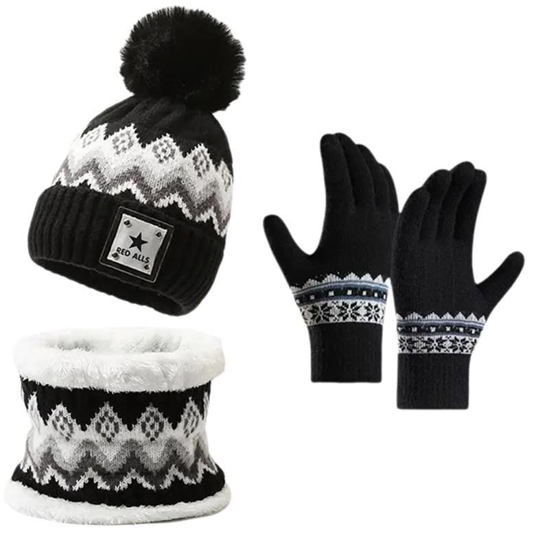 

3pcs/set Winter Hats for Women Beanie Hat Scarf Gloves Set Womens Beanie with Scarf Neck Warmer Touchscreen Gloves