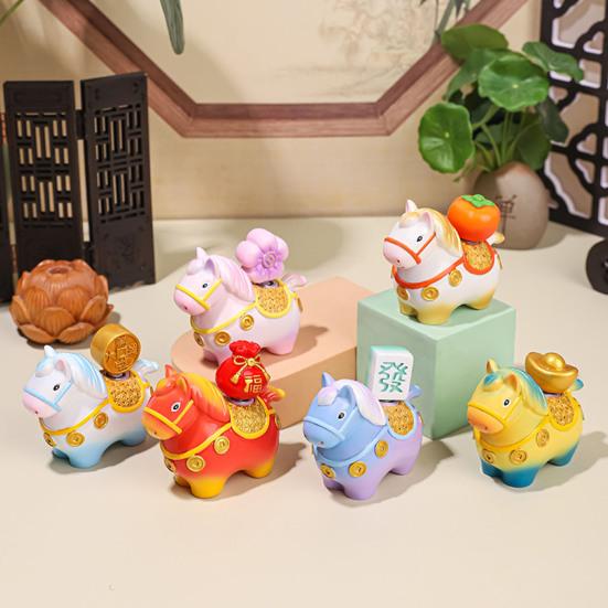 Statua Konia w Chińskim Stylu Obracana Złoty Sztabka Worek Szczęścia Kwiat Miedziana Moneta Kreskówkowy Kucyk Figurka Dekoracja Ozdoba Feng Shui na Biurko