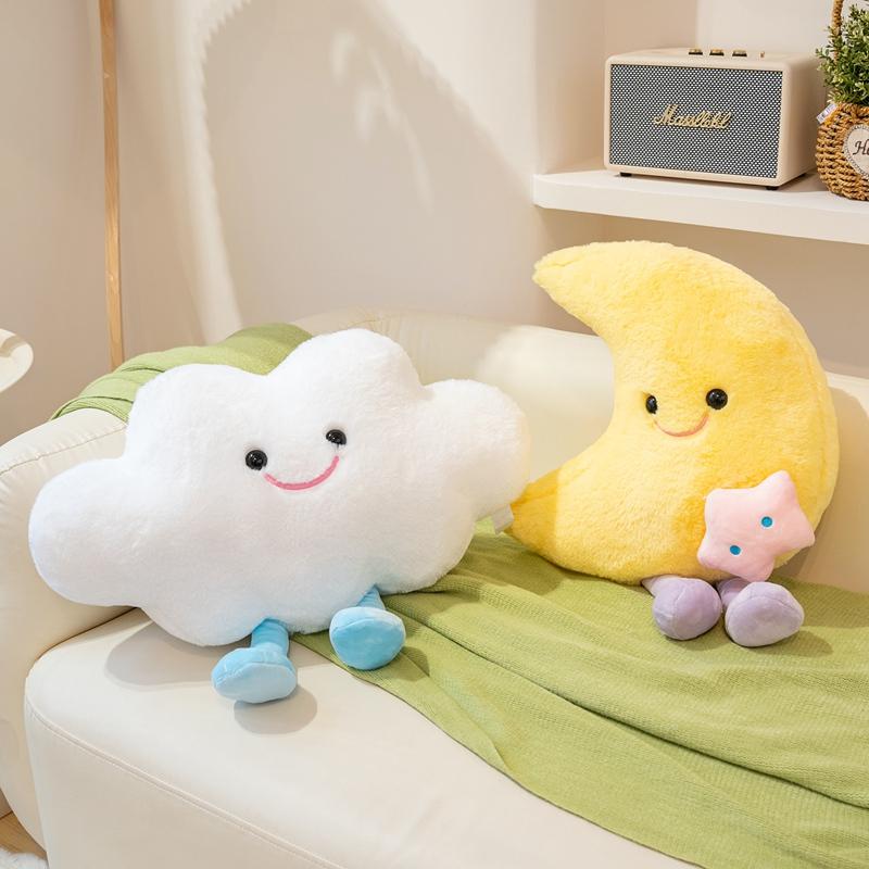 High-Quality Yellow Moon White Cloud Stuffed Plush Toys Cartoon Soft Adorable ThrowPillow Home Decor Baby Comfort Birthday Gifts