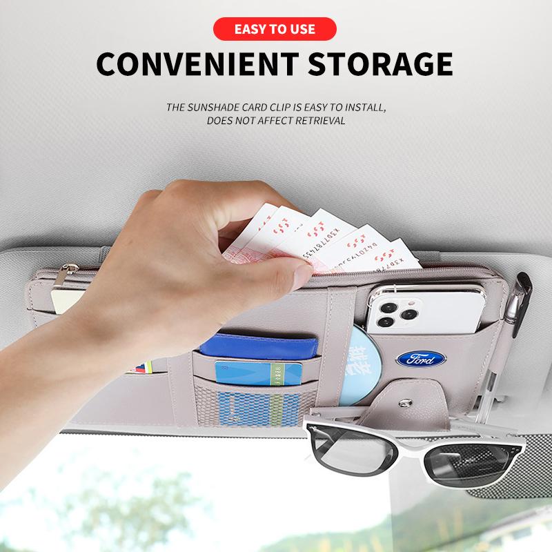 Car Sun Visor Organizer Multi-Pocket Glasses Clip Car Storage Bag Car Interior Accessories For Ford Expedition U222 U324 U324N U553