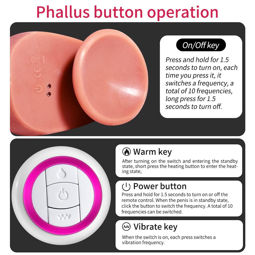8,9palcové nadrozměrné dildo bezdrátové dálkové ovládání inteligentní vyhřívání silné zasouvání Simulační sexuální hračky Phallus Masturbator