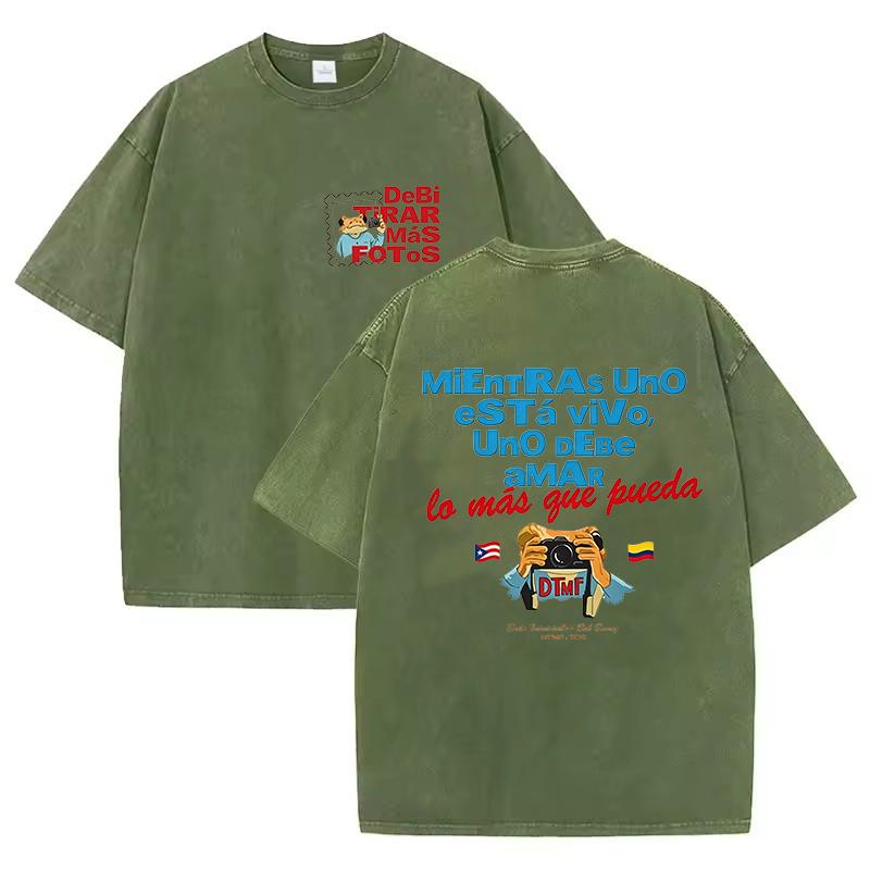 T-shirt alla moda Hip Hop Rapper Bad Bunny Cotone Lavato Vintage Debi Tirar Mas Fotos DTMF Abbigliamento Uomo