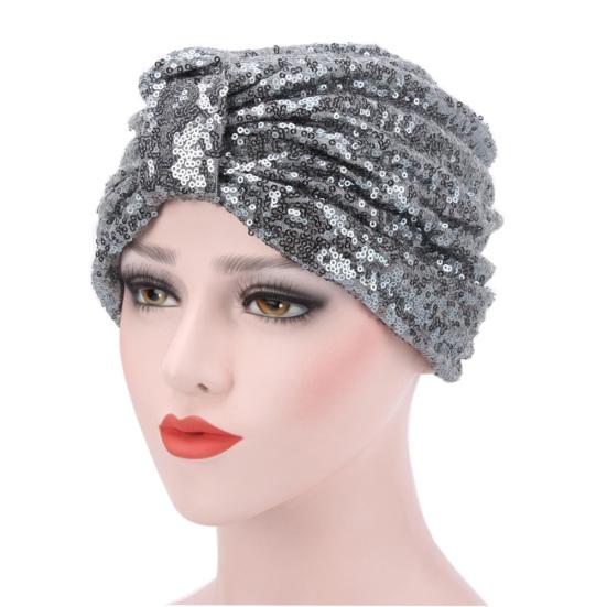 Muslim Indian Women Shiny Sequin Pleated Turban Hat Chemo Cap Bandana Headwrap