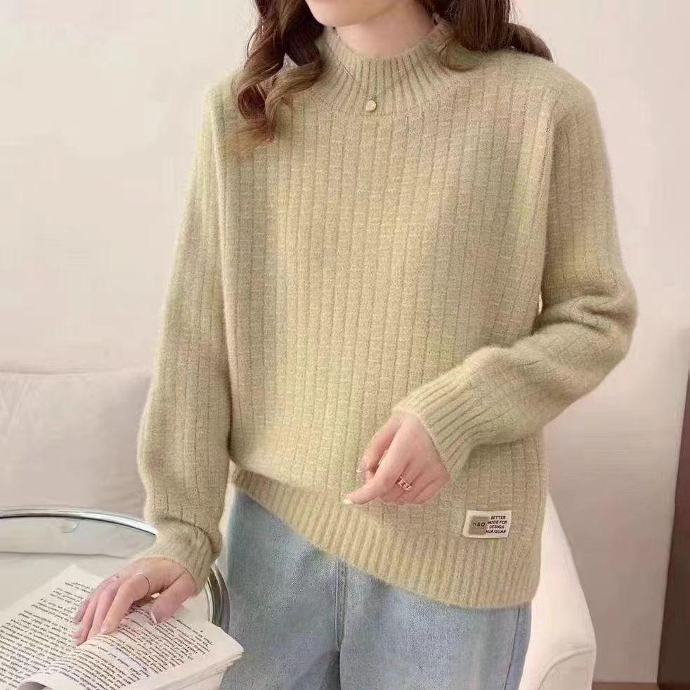 Women's Semi High Neck Sweater Thick and Loose Top Autumn and Winter Base Sweater