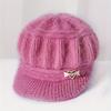 1 piece of women's winter velvet lined hat - soft and warm foldable Christmas knitted hat, elastic and stretchable fit, bow brooch decoration,