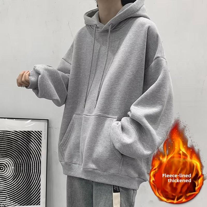 Pánská trendy mikina s kapucí jednobarevná: Volný, Ležérní, S plusovým sametem, Přizpůsobitelné LOGO