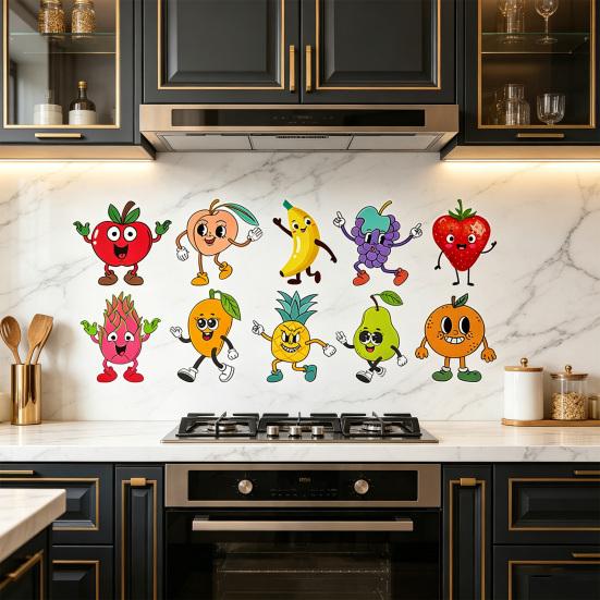 Cartoon Fruit Refrigerator Door Sticker DIY Grape Pear Banana Peel And Stick Wall Art Decals for Kitchen Cabinet Cupboard Fridge Decor