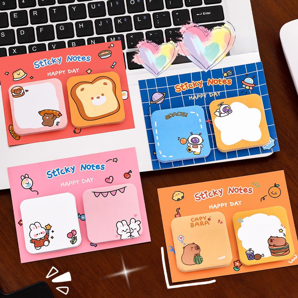 1Pcs Kawaii Cartoon Animal Sticky Notes Sticker 60Sheets Cute Rabbit Bear Capybara Astronaut Memo Pad School Office Stationery