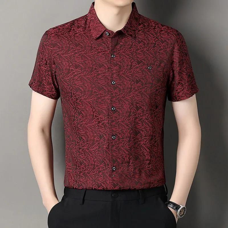 

Men s Short Sleeve Floral Print Dress Shirt Button Down Business Casual Shirt with Pocket L красный