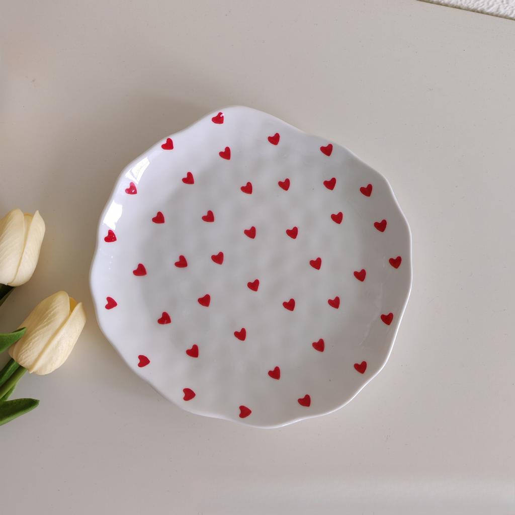 Ins style irregular floral ceramic plate handcrafted Korean underglaze dessert dish