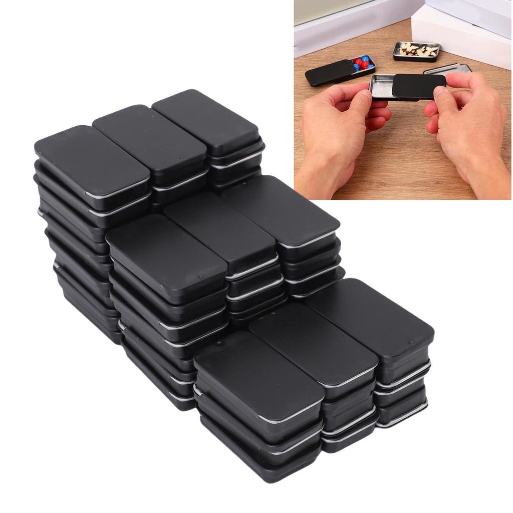 60Pcs Small Tin Box Slide Top Rectangular Tin Containers For Candies Jewelry Crafts Lip Balm Storage Black Small Tin Containers