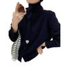 Women's High Neck Cashmere Cardigan - Autumn/Winter Korean Style, Solid Color, Warm & Versatile Wool Sweater