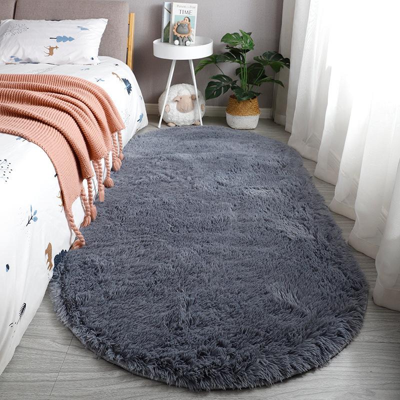 Home Decoration Children's Bedside Rug Fluffy Oval Plush Carpet Super Soft Living Room Sofa Area Bedroom Anti Slip Plush Floor Mat Machine Washable