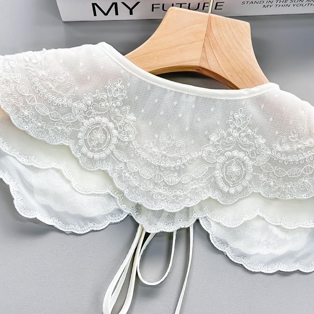 Versatile Double-Layer Embroidered Fake Collar Women'S Hanfu Outer Decorative Collar Korean Version Lace Collar Multi-Functional Shawl Fake Collar