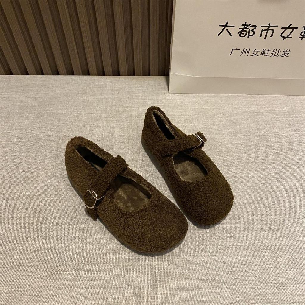 Premium Sense Foreign Style Fluffy Shoes Wear New 2025 Mary Jane Plush Single Shoes Foreign Style Word with Doudou Shoes