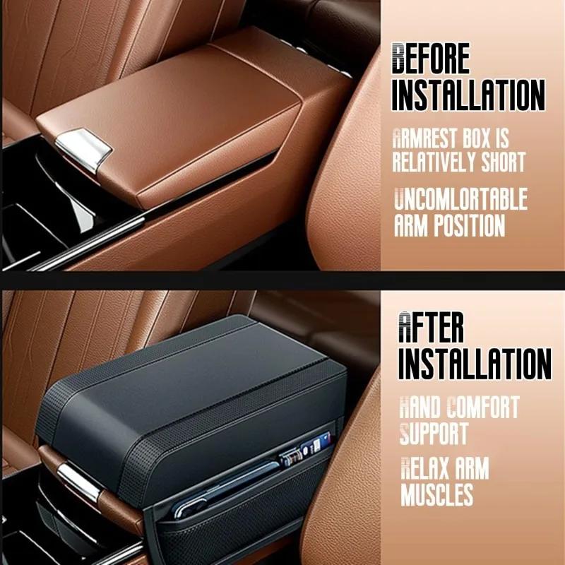 Car Armrest Box Height Pad Universal Leather Armrest Cushion with Pocket Central Memory Cotton Elbow Support Armrest Storage